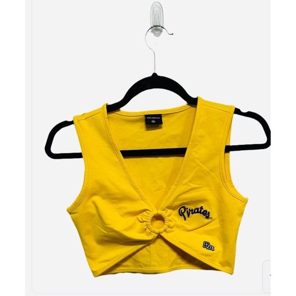 Pirates Script Gold Ring Hype & Vice Crop Top Yellow Purple Script Size Medium - Picture 1 of 5